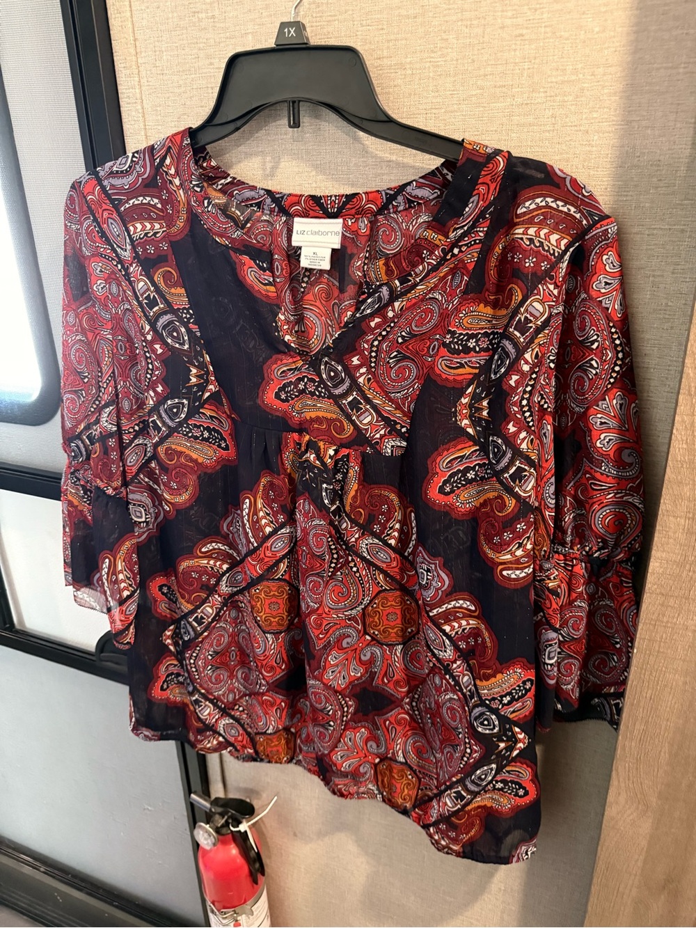 Liz Claiborne Red and Black Paisley Blouse